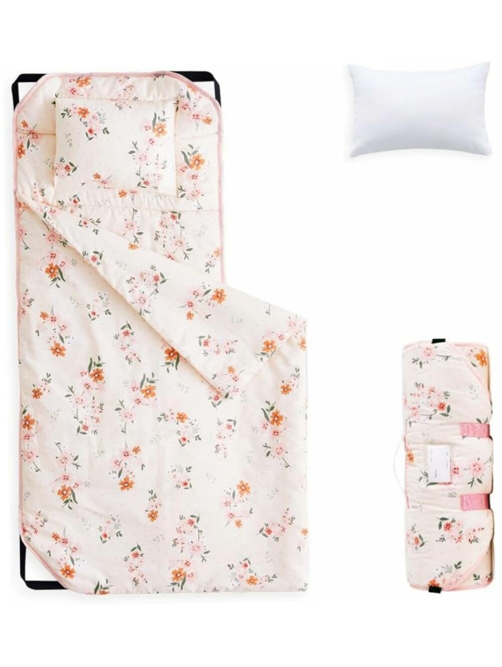 Wake In Cloud Light Pink Floral Toddler Nap Mat 100% Cotton Girls Blanket Pillow
